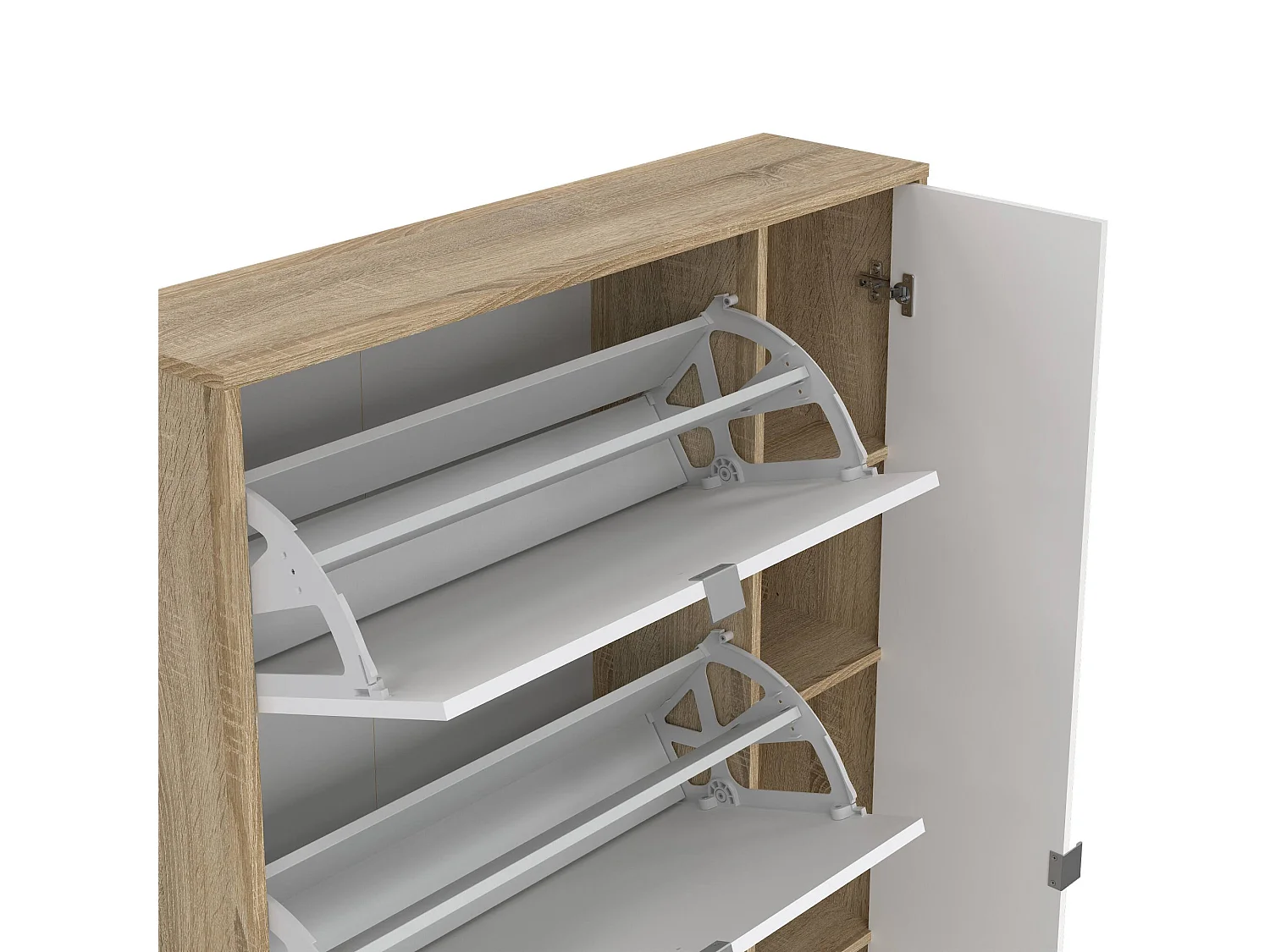 Dtorreir schoenenrek, Schoenenkast, Multifunctionele entreekast, Schoenenkast, 99x24 h162 cm, Eiken en Wit