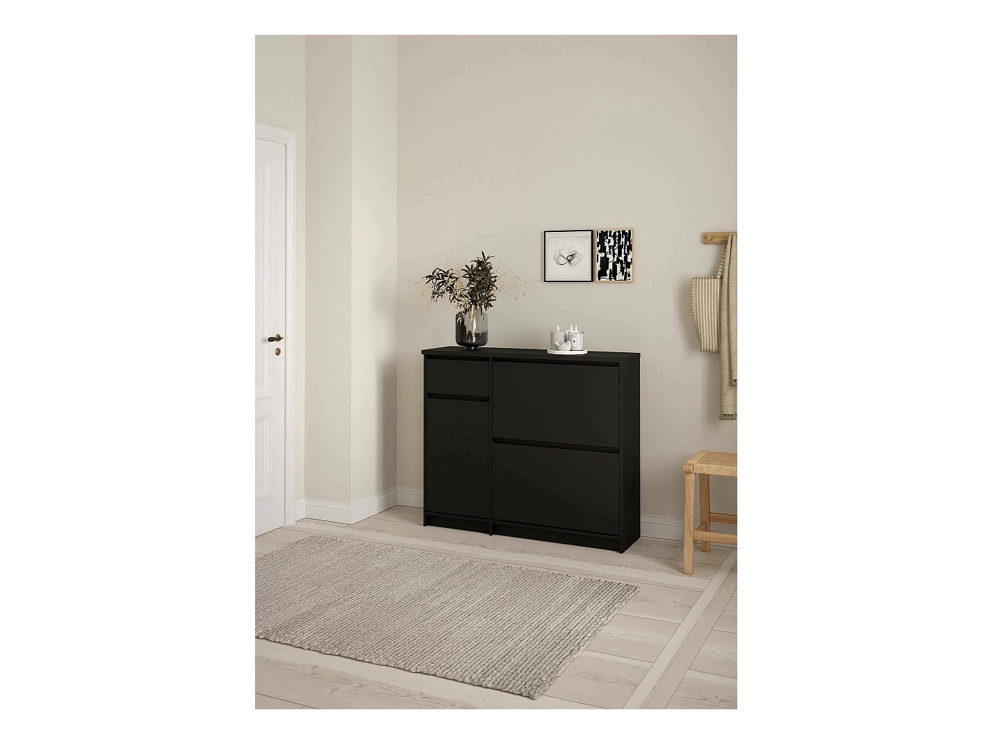 Meuble à chaussures Todd, un tiroir, 31,5x108,9x92,9h cm, noir, armoire à chaussures