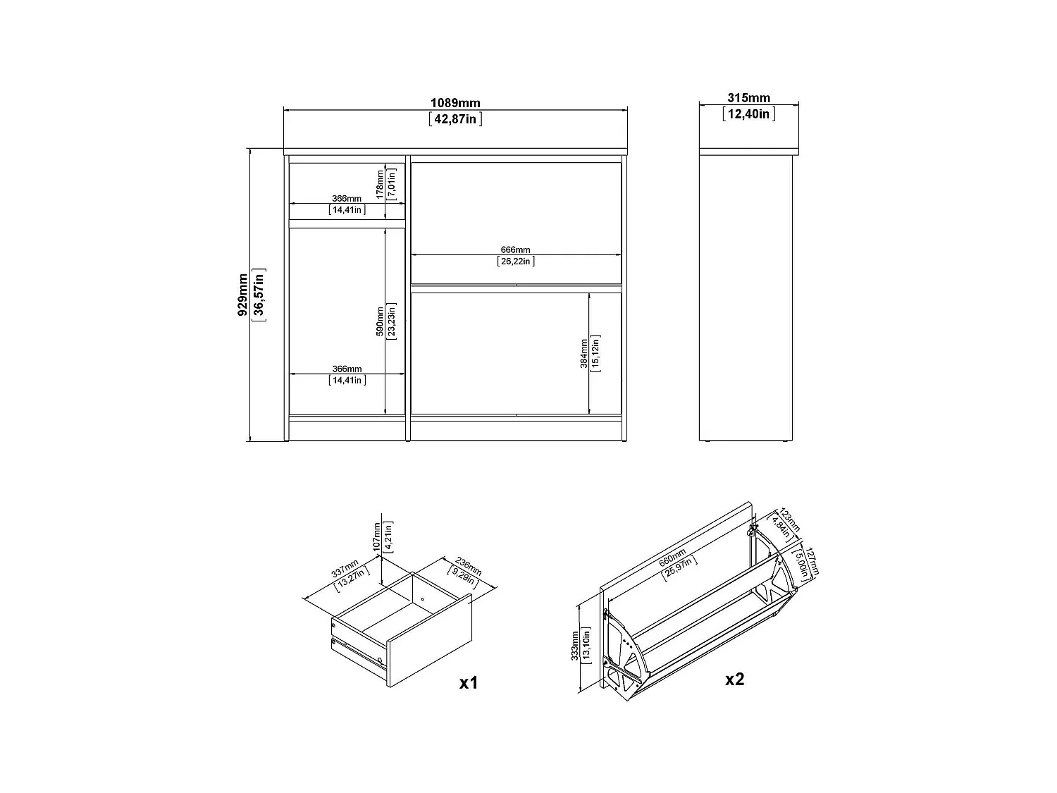 Meuble à chaussures Todd, un tiroir, 31,5x108,9x92,9h cm, noir, armoire à chaussures