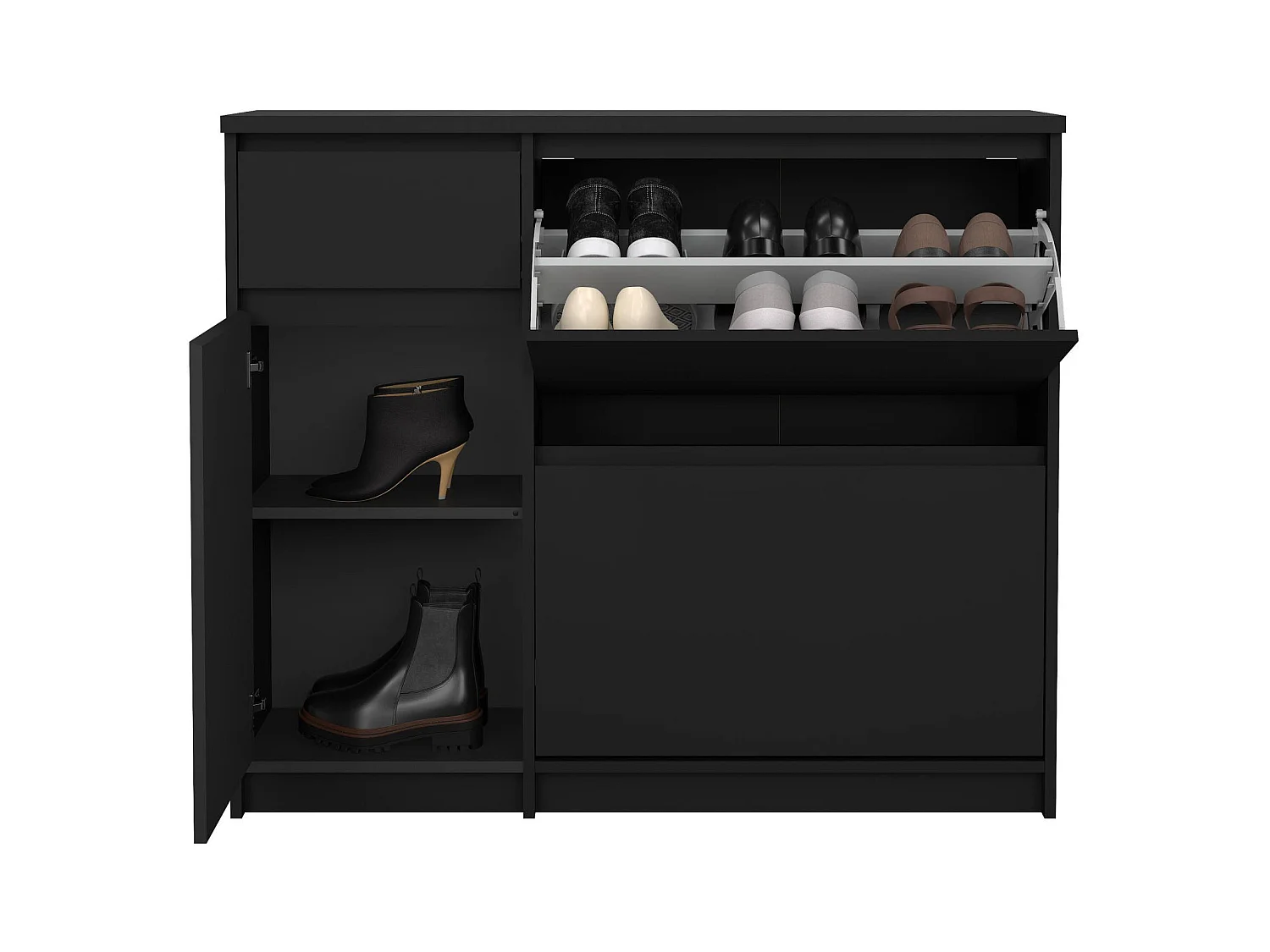 Meuble à chaussures Todd, un tiroir, 31,5x108,9x92,9h cm, noir, armoire à chaussures