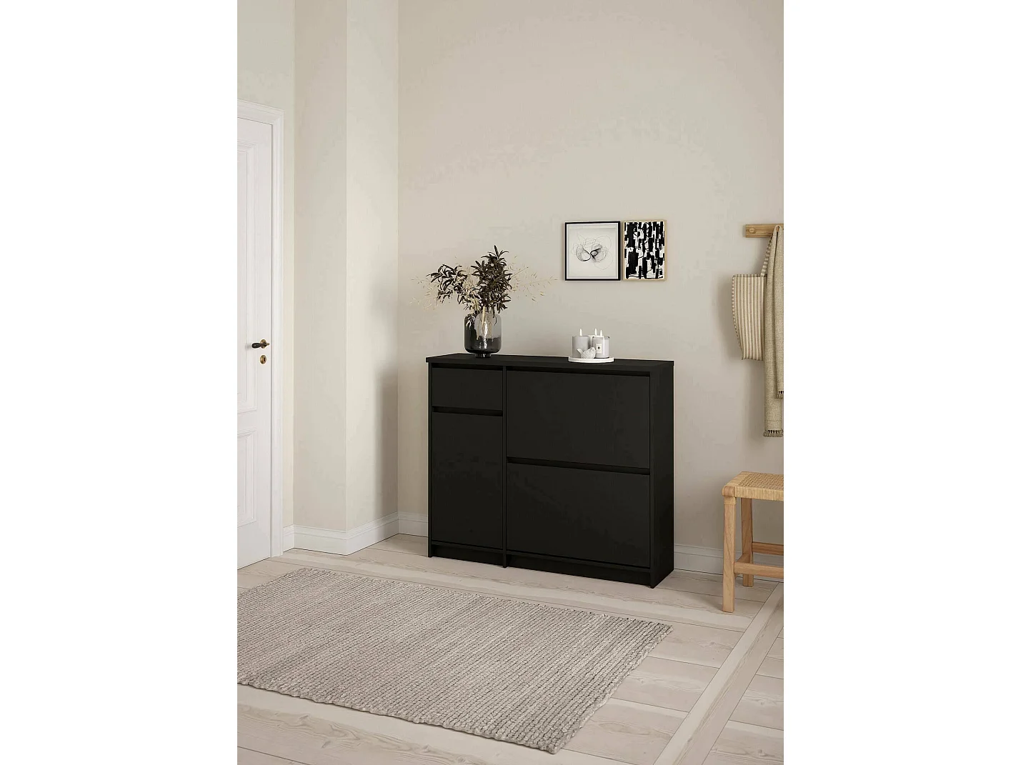 Meuble à chauure Todd, un tiroir, 31,5x108,9x92,9h cm, noir, armoire à chauure