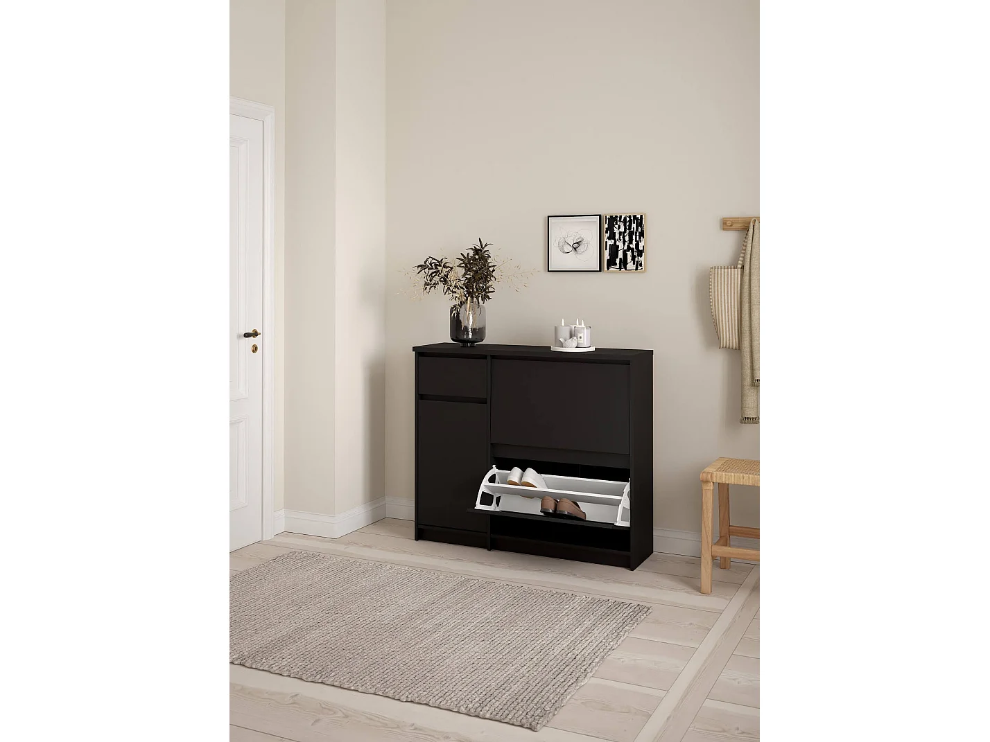 Meuble à chauure Todd, un tiroir, 31,5x108,9x92,9h cm, noir, armoire à chauure