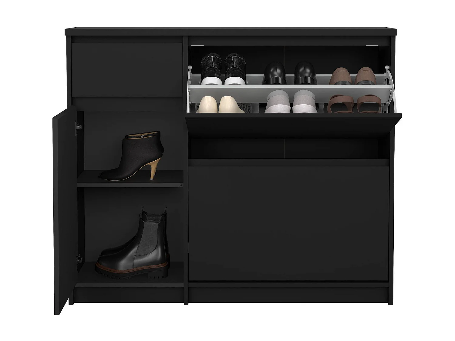 Meuble à chaussures Todd, un tiroir, 31,5x108,9x92,9h cm, noir, armoire à chaussures
