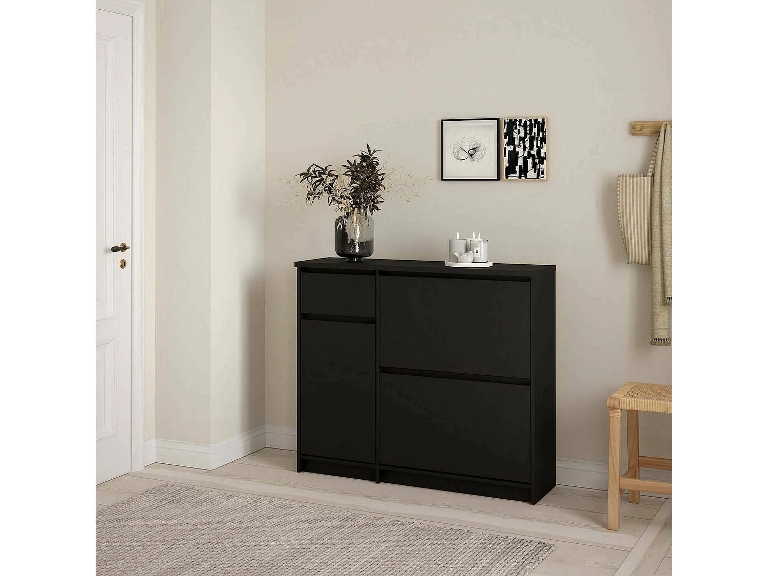 Meuble à chaussures Todd, un tiroir, 31,5x108,9x92,9h cm, noir, armoire à chaussures