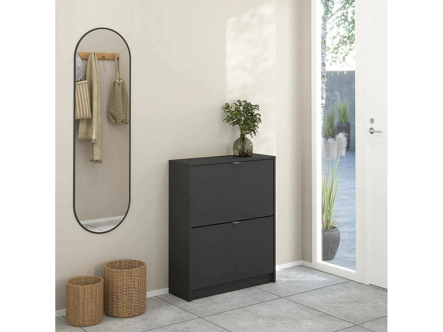 Sapateira Larry, 12 Pares, 70x24x85h cm Cinzento, Móvel porta-sapatos, 2 Portas, 4 Compartimentos