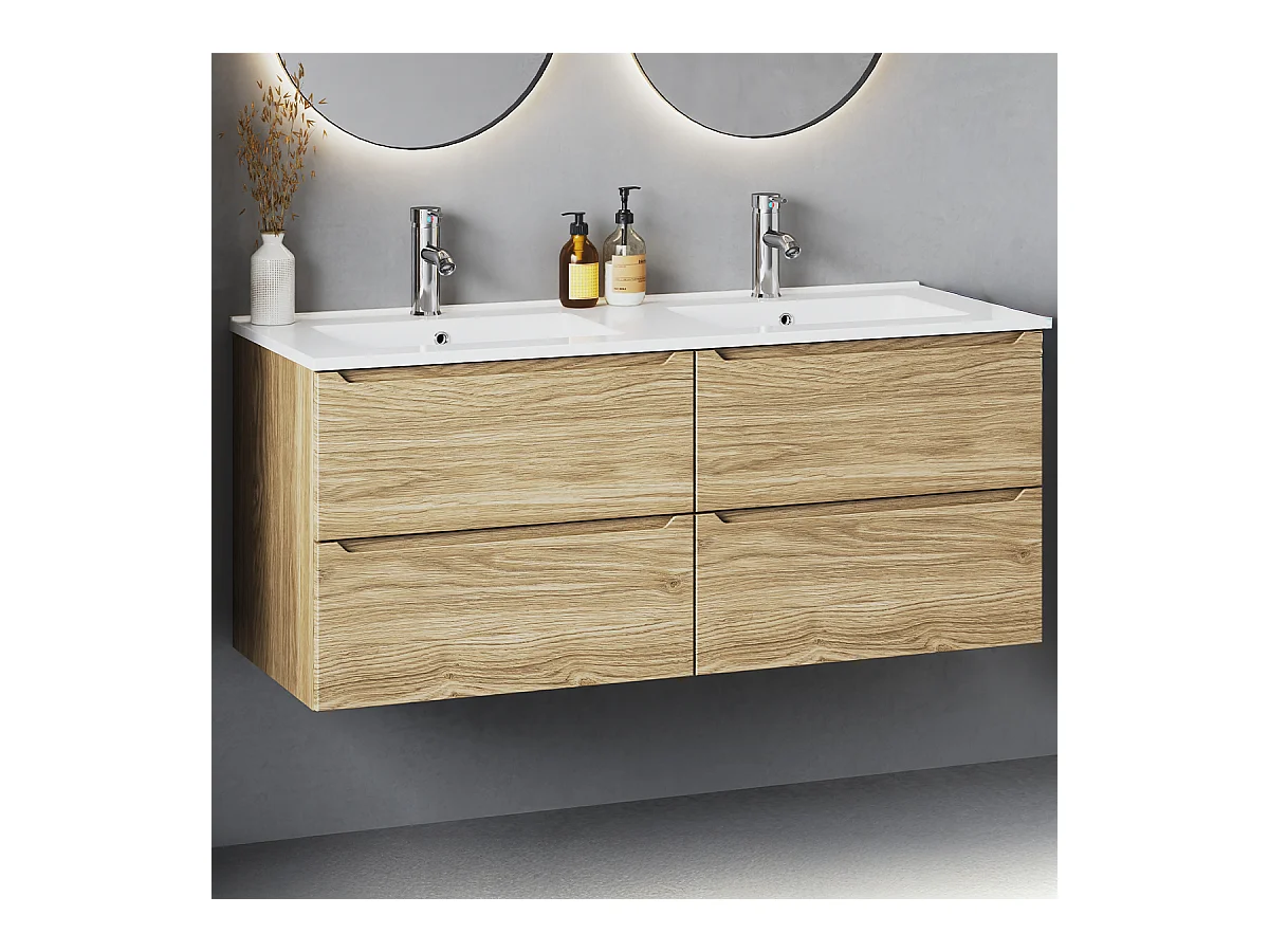 Ensemble pour salle de bain 120 cm Meuble avec lavabo Chêne huilé Etna