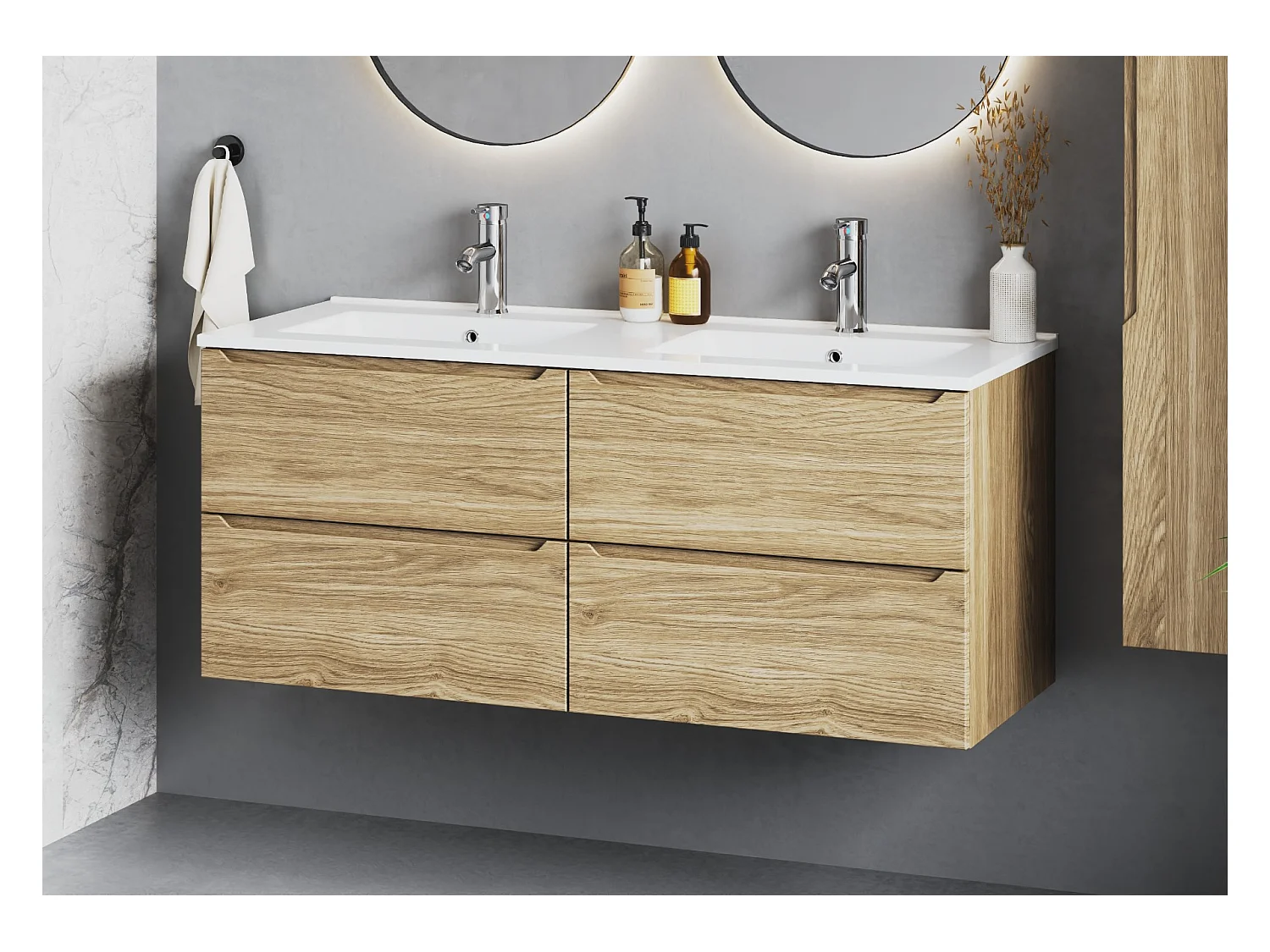 Ensemble pour salle de bain 120 cm Meuble avec lavabo Chêne huilé Etna