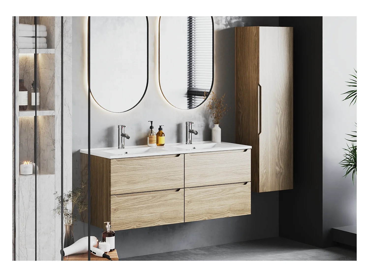 Ensemble pour salle de bain 120 cm Meuble avec lavabo Chêne huilé Etna