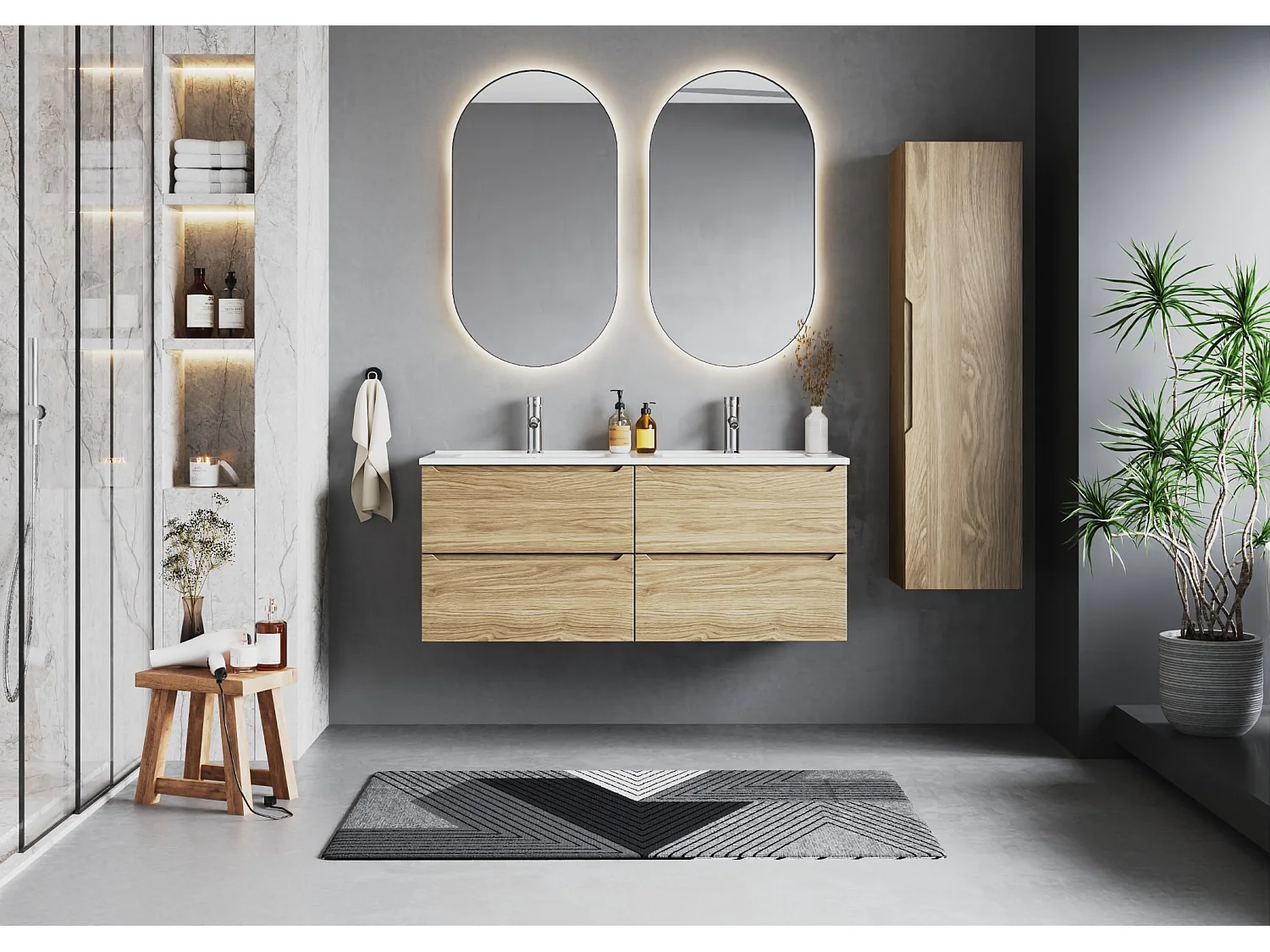 Ensemble pour salle de bain 120 cm Meuble avec lavabo Chêne huilé Etna