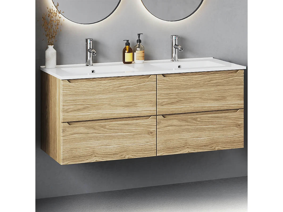 Ensemble pour salle de bain 120 cm Meuble avec lavabo Chêne huilé Etna