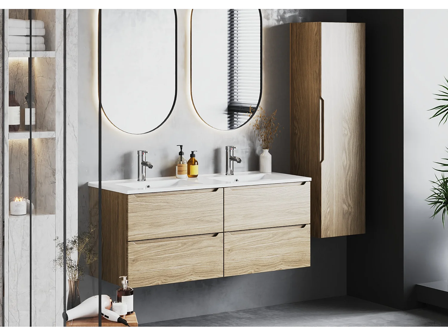 Ensemble pour salle de bain 120 cm Meuble avec lavabo Chêne huilé Etna