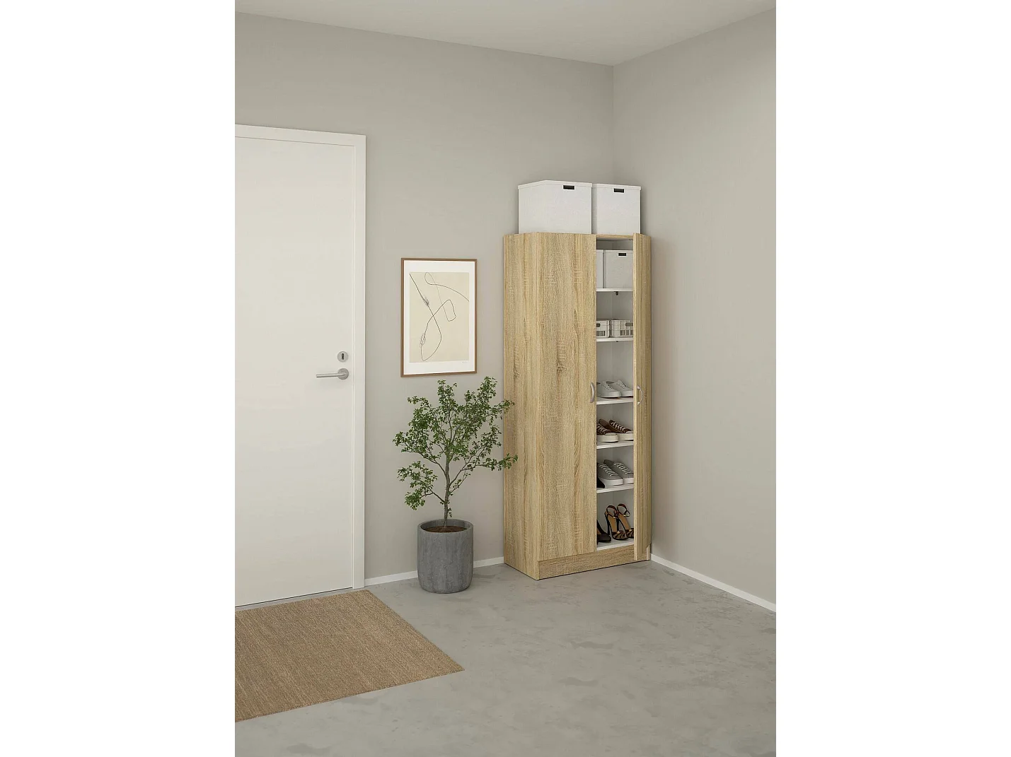 Sapateira Dtrebb, Sapateira, Armário de entrada multiusos, Sapateira, 69x35 h170 cm, Carvalho