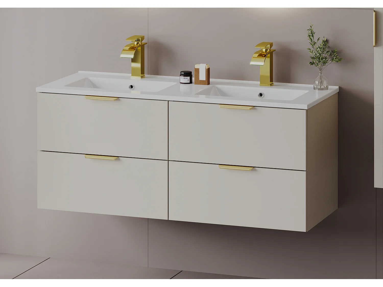Ensemble de salle de bain en cachemire 120 cm Meuble avec lavabo Pile