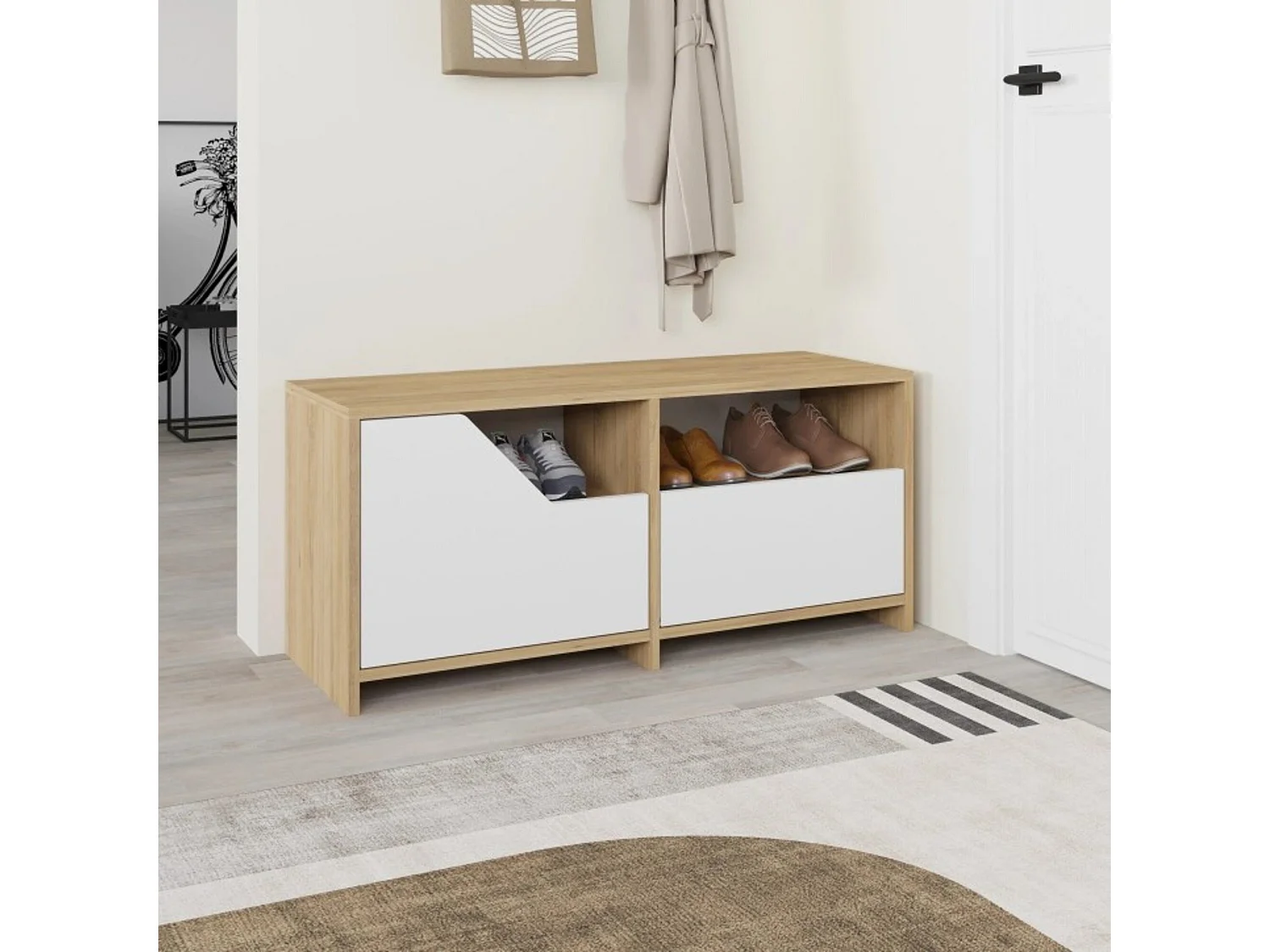 Scarpiera Berto, 2 Ripiani, 37x105x47h cm Marrone Quercia, Mobile Portascarpe