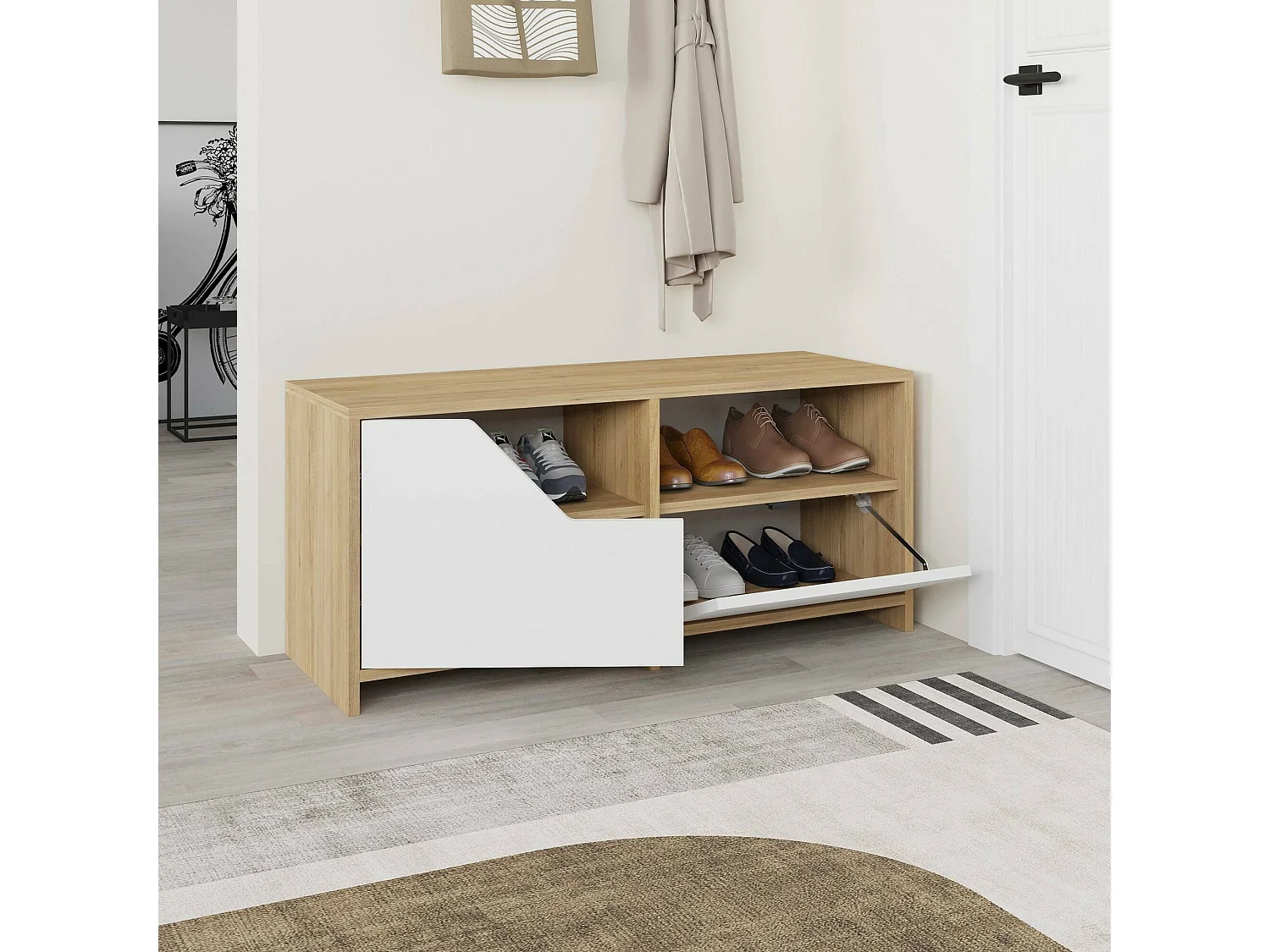 Scarpiera Berto, 2 Ripiani, 37x105x47h cm Marrone Quercia, Mobile Portascarpe