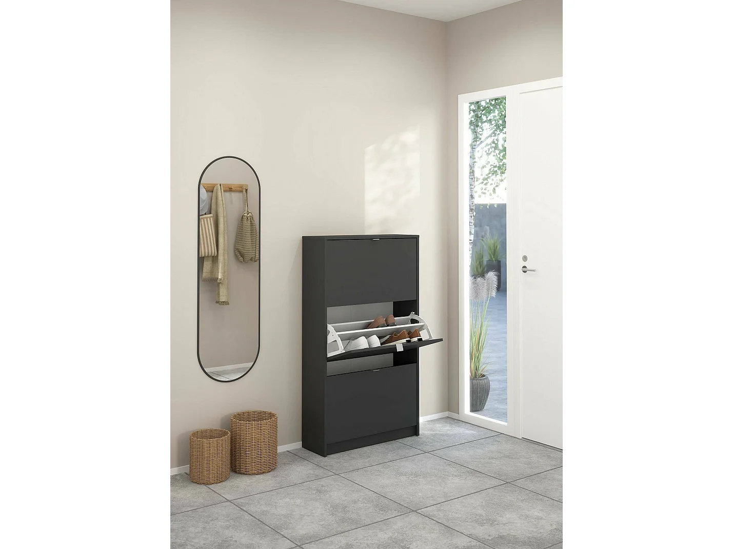 Dtresold schoenenrek, Schoenenkast, Multifunctionele entreekast, Schoenenkast, 70x24 h124 cm, Grijs