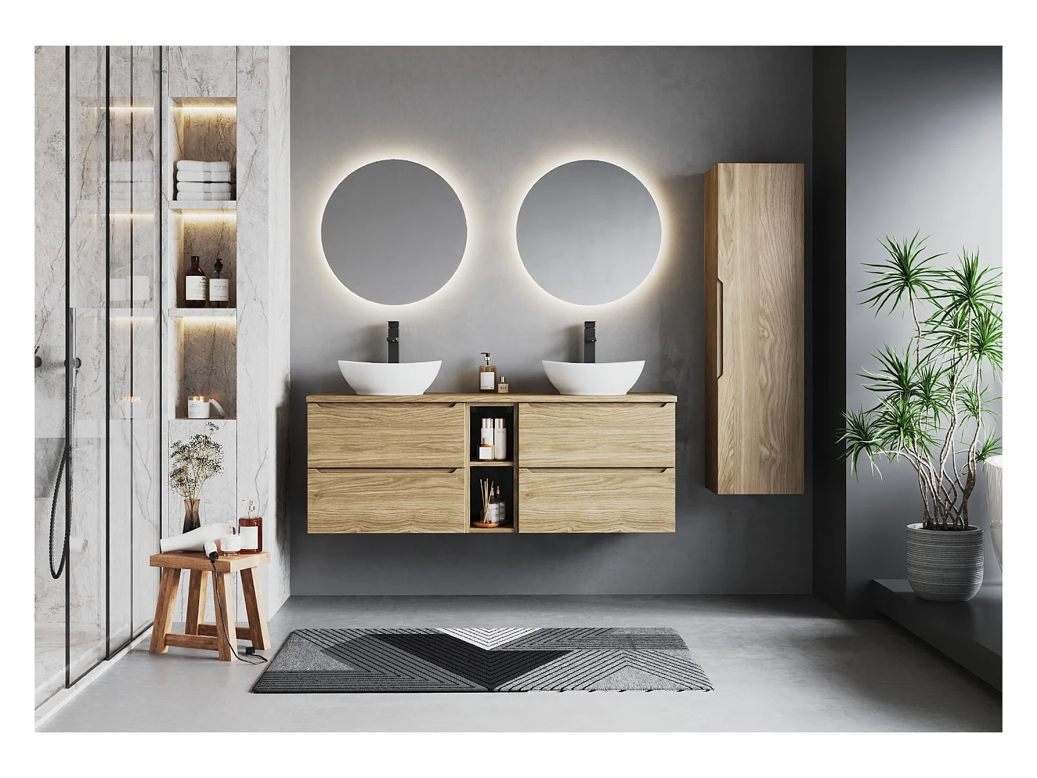 Ensemble pour salle de bain 140 cm Armoire Étagère Plan de travail Lavabo Chêne huilé Etna