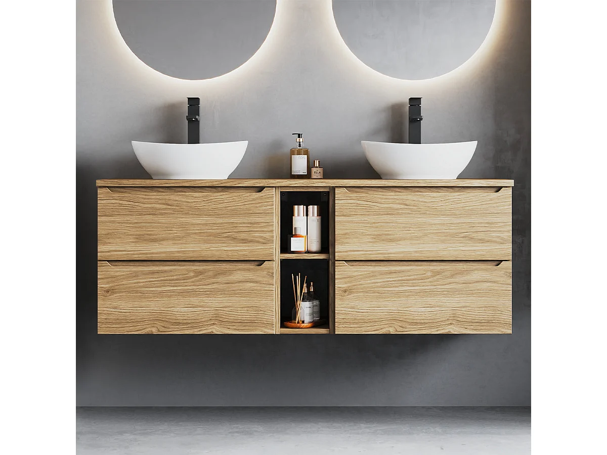 Mobile bagno doppio lavabo Viggo marrone 140cm