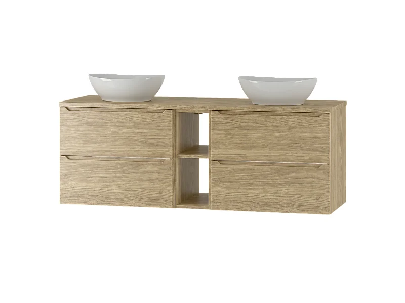 Ensemble pour salle de bain 140 cm Armoire Étagère Plan de travail Lavabo Chêne huilé Etna