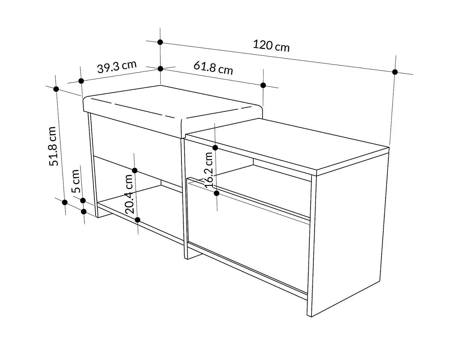 Schuhschrank Nuri, ein Regal, 40,5x120,3x51h cm Eichenbraun, Schuhaufbewahrung