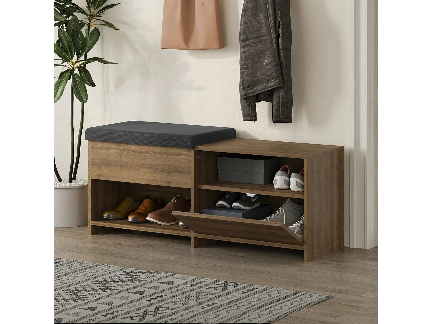 Meuble à chaussures Nuri, une étagère, 40,5x120,3x51h cm Chêne Marron, Armoire à chaussures