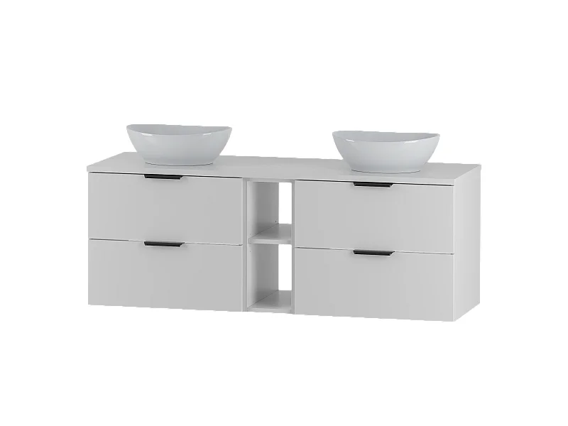Weißes Badezimmer-Set 140 cm Schrank Regal Waschtischplatte Waschbecken Pile