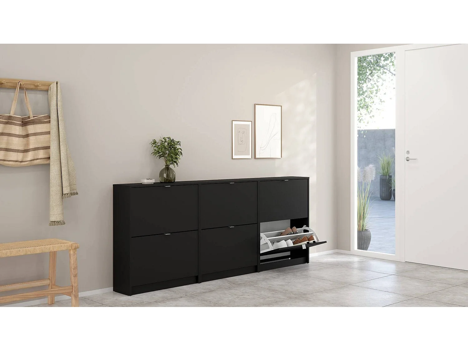 Système à chaussures Larry, 12 paires, 24,05x70,3x85,2h cm Noir, Meuble à chaussures