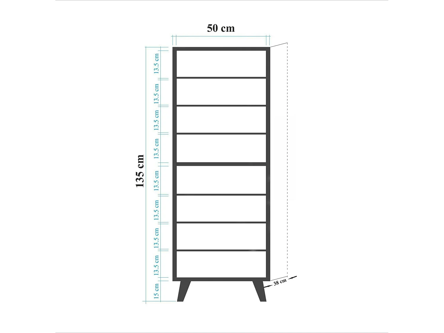 Schuhregal Dacrydium, 7 Ebenen, 38x50x135h cm Eiche Braun, Schuhschrank