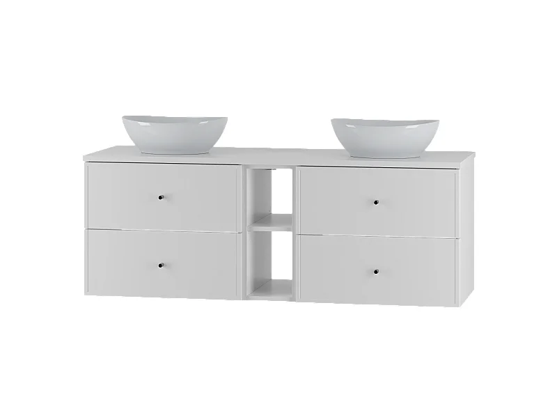 Weißes Badezimmer-Set 140 cm Schrank Regal Waschtischplatte Waschbecken Marco