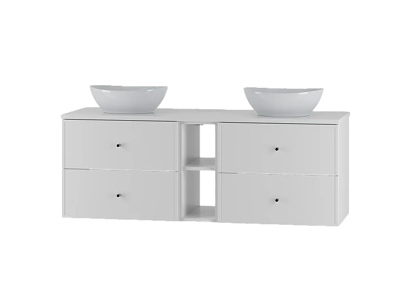 Biały Zestaw do Łazienki 140cm Szafka Regał Blat Umywalka Marco