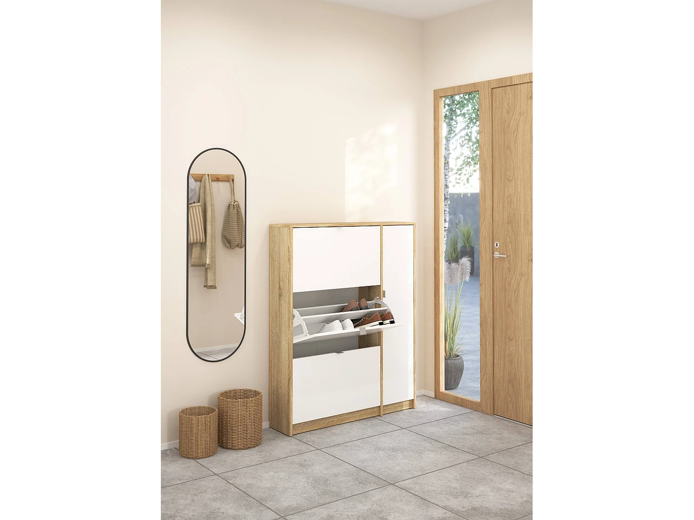 Scarpiera Abastract, 4 Ripiani, 24.05x98.8x123.6h cm Marrone Quercia, Mobile Portascarpe