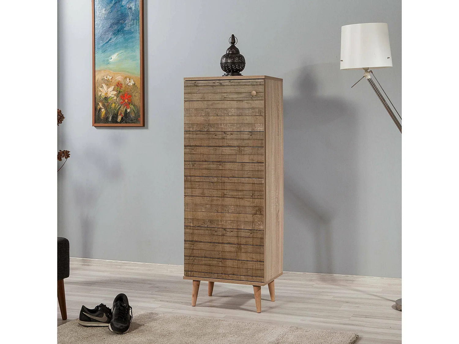 Meuble à chaussures Dacrydium, 7 étagères, 38x50x135h cm chêne marron, rangement chaussures