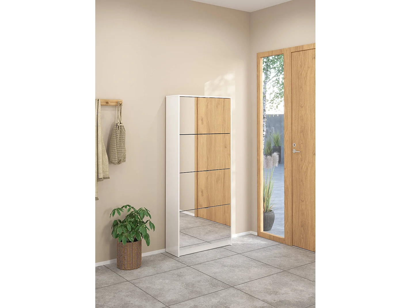 Meuble à chaussures Aepytus, 24 paires, 24.05x70.3x162h cm Blanc Brillant, Armoire à chaussures