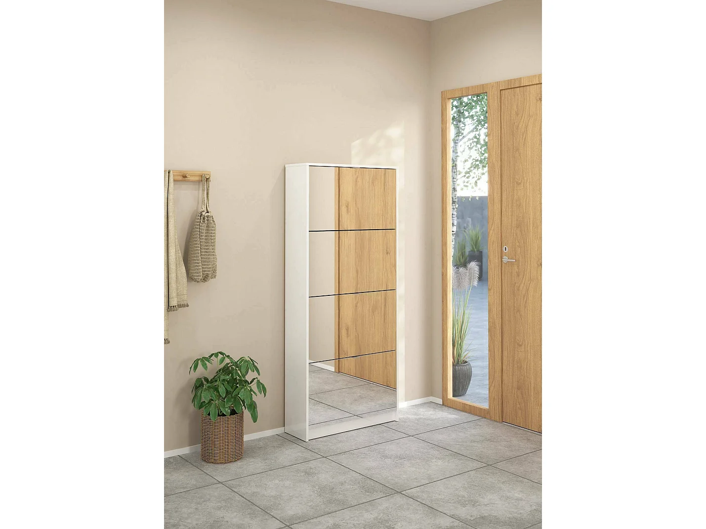 Zapatero Dtordin, Zapatero, Armario de entrada multiusos, Zapatero, 70x24 h162 cm, Blanco