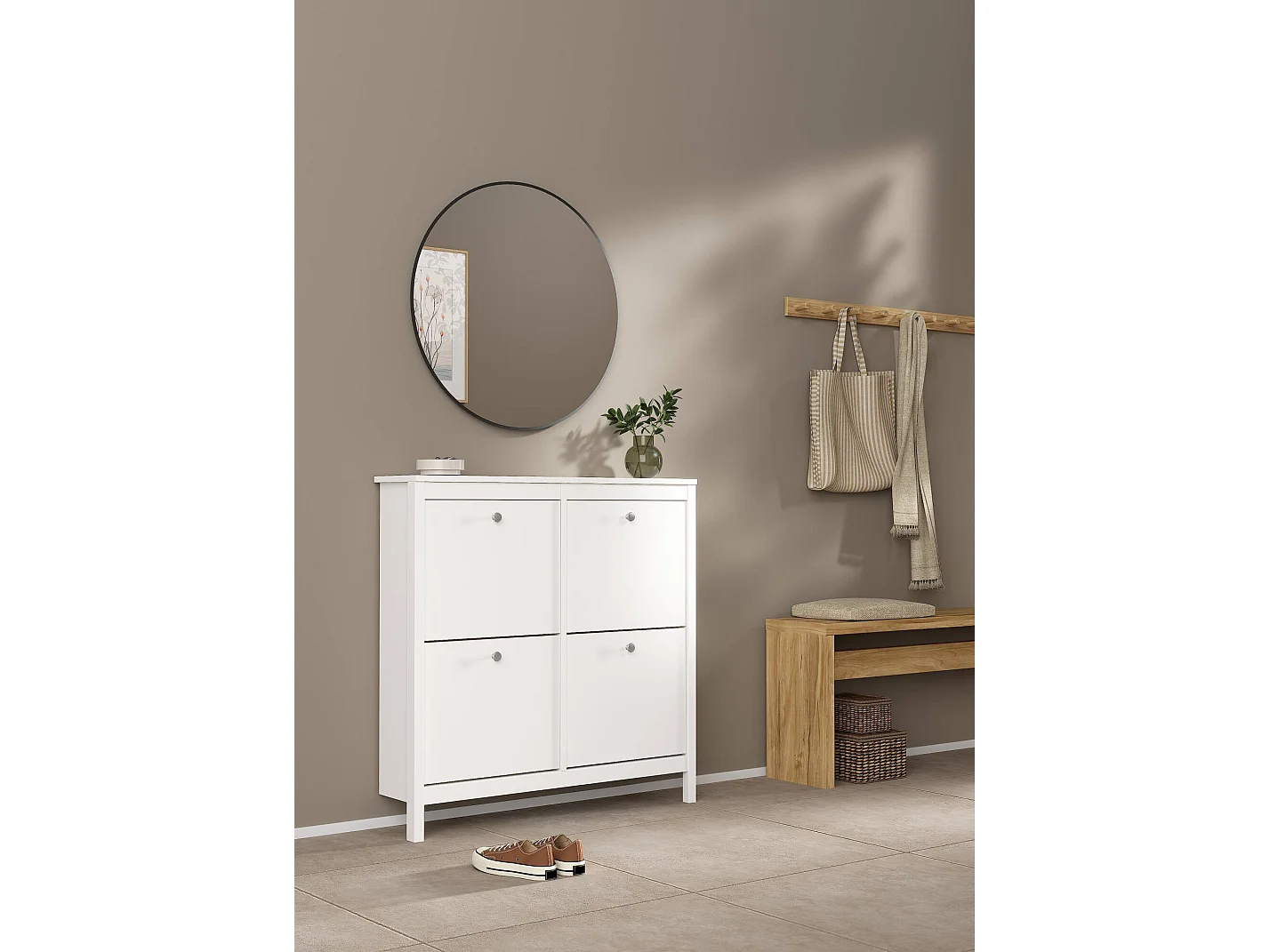 Scarpiera Actinidia, 16 Paia, 24.6x102.6x102.9h cm Bianco, Mobile Portascarpe