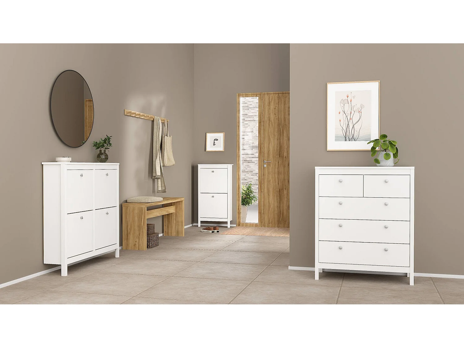 Dtortell schoenenrek, Schoenenkast, Multifunctionele entreekast, Schoenenkast, 103x25 h103 cm, Wit