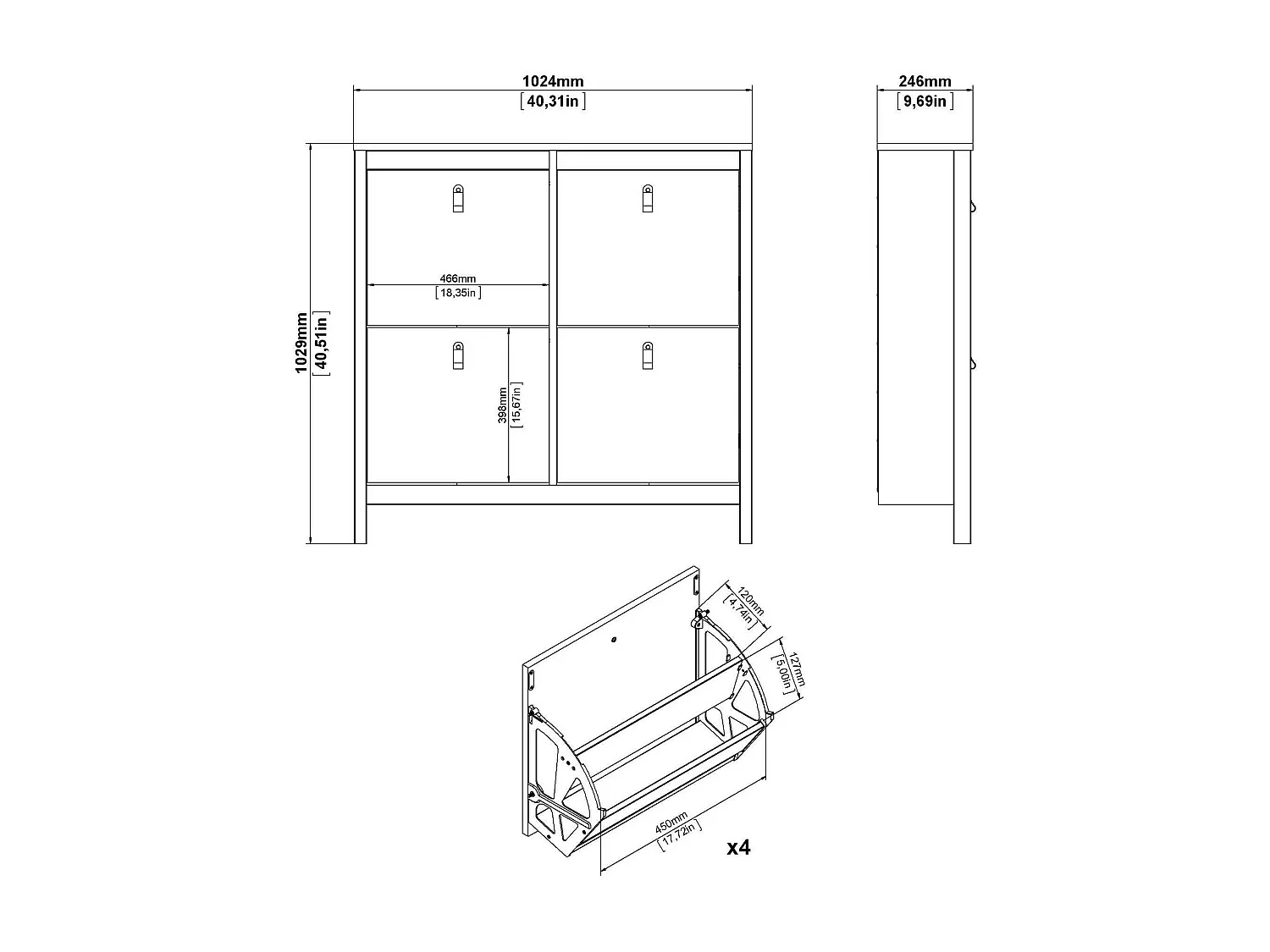 Schuhregal Actinidia, 16 Paare, 24,6x102,6x102,9h cm Weiß, Schuhschrank