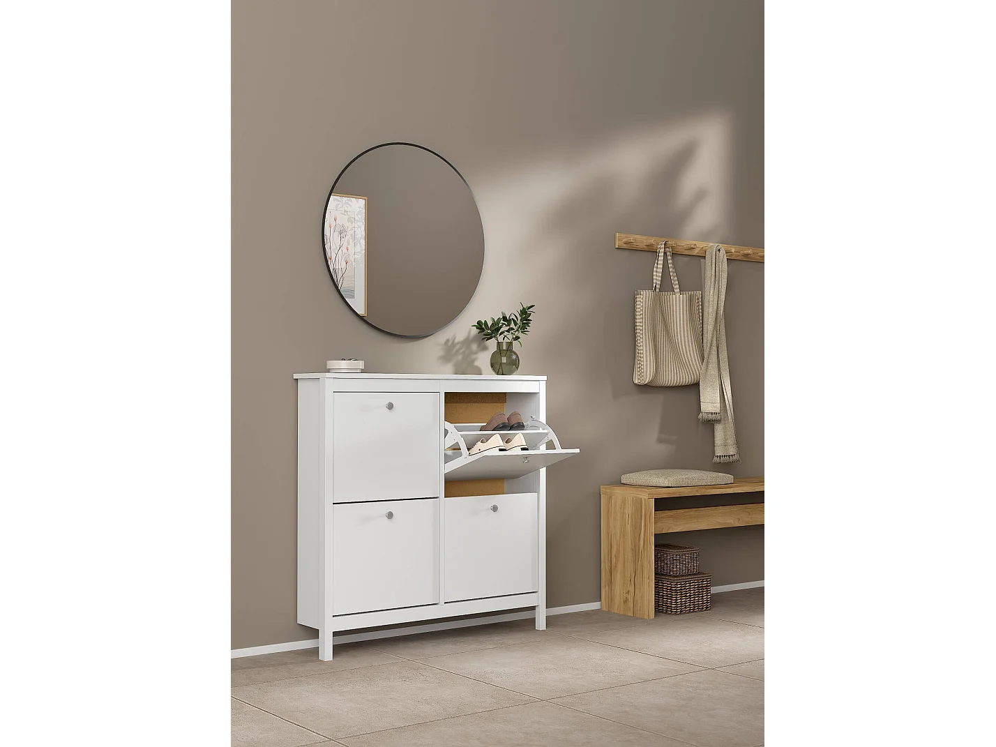 Meuble à chaussures Actinidia, 16 paires, 24,6x102,6x102,9h cm Blanc, Rangement