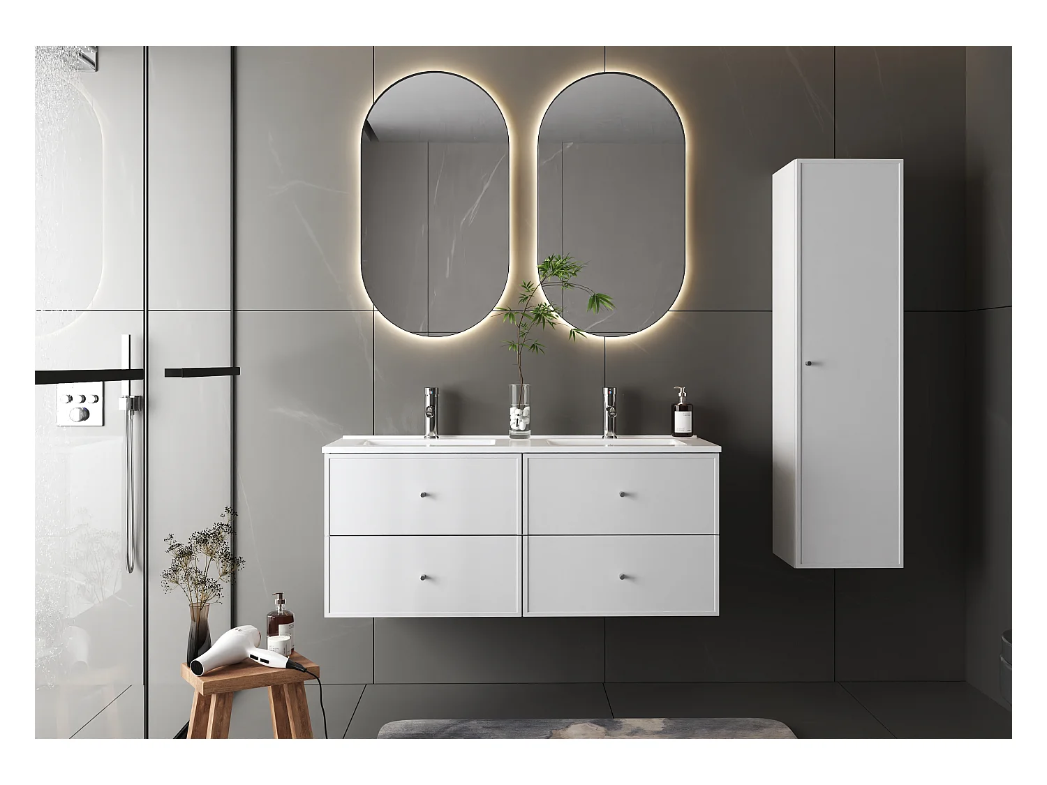 Ensemble de salle de bain blanc 120 cm Meuble avec lavabo Etna