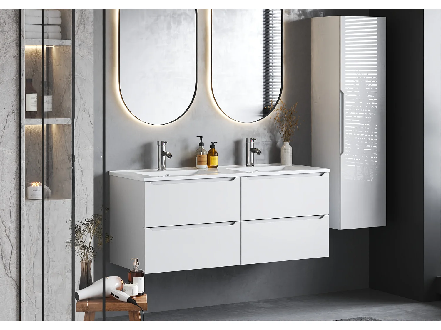 Ensemble de salle de bain blanc 120 cm Meuble avec lavabo Etna