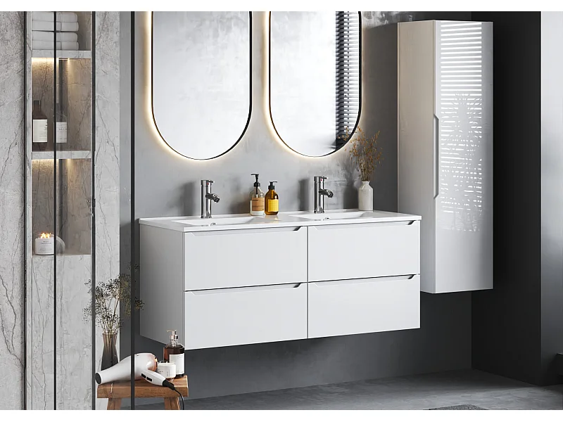 Ensemble de salle de bain blanc 120 cm Meuble avec lavabo Etna