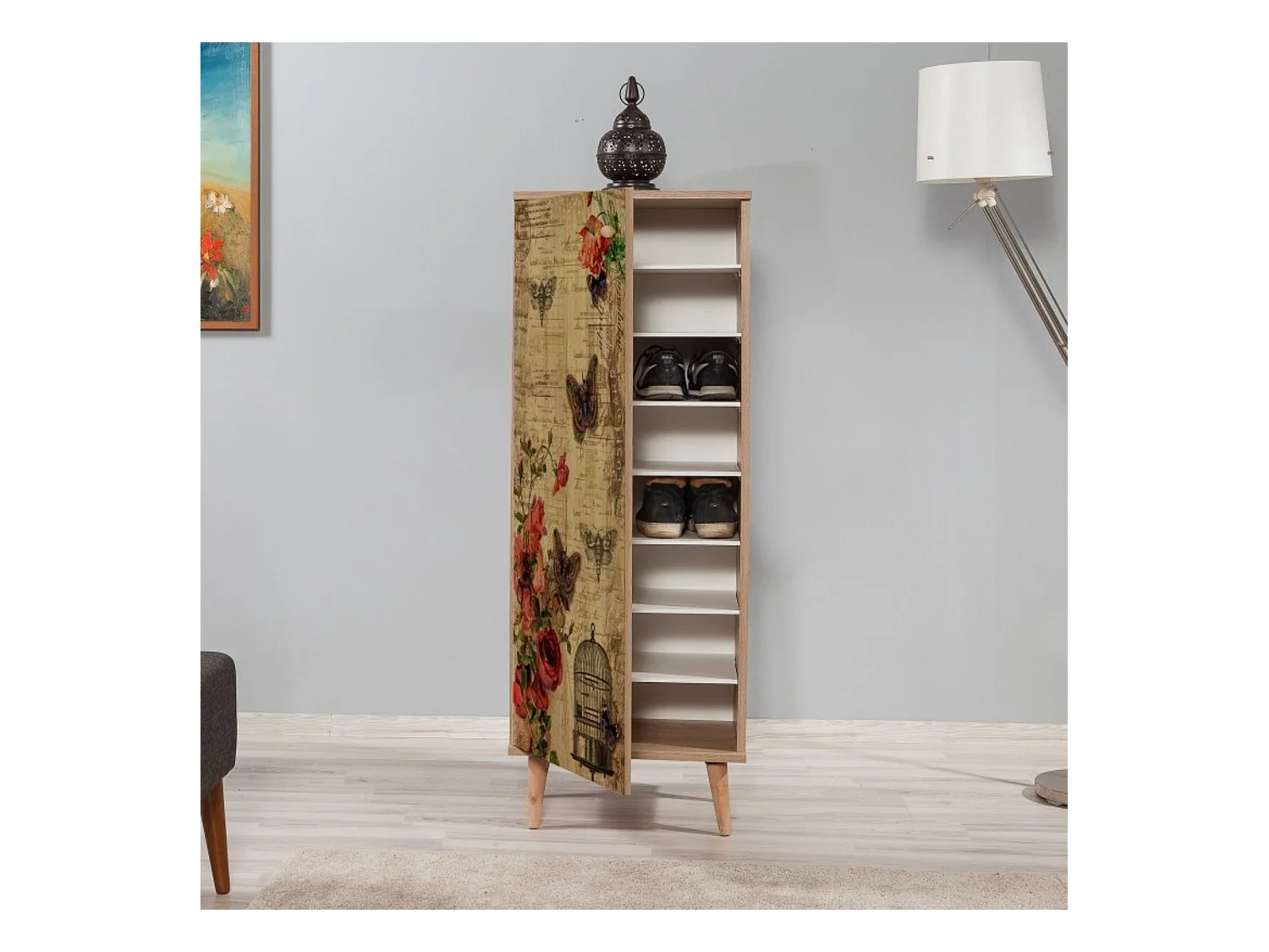 Étagère à chaussures Dacrydium, 7 niveaux, 38x50x135h cm Chêne Marron, Meuble à chaussures