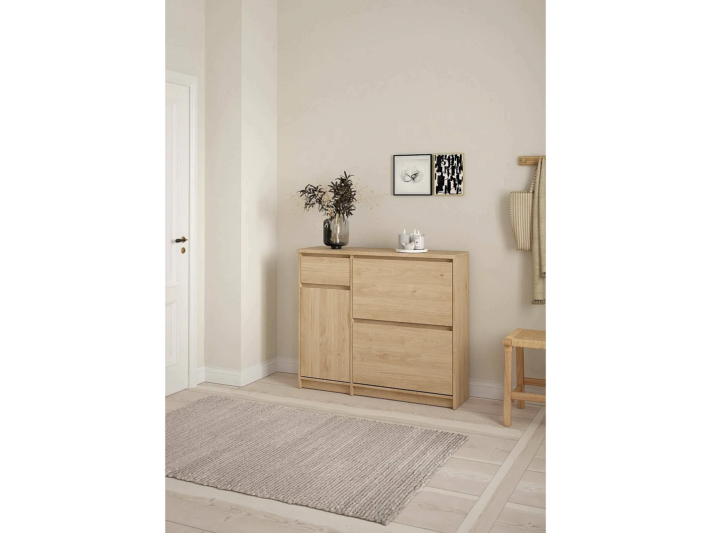 Meuble à chaussures Todd, un tiroir, 31,5x108,9x92,9h cm Chêne Marron, rangement à chaussures