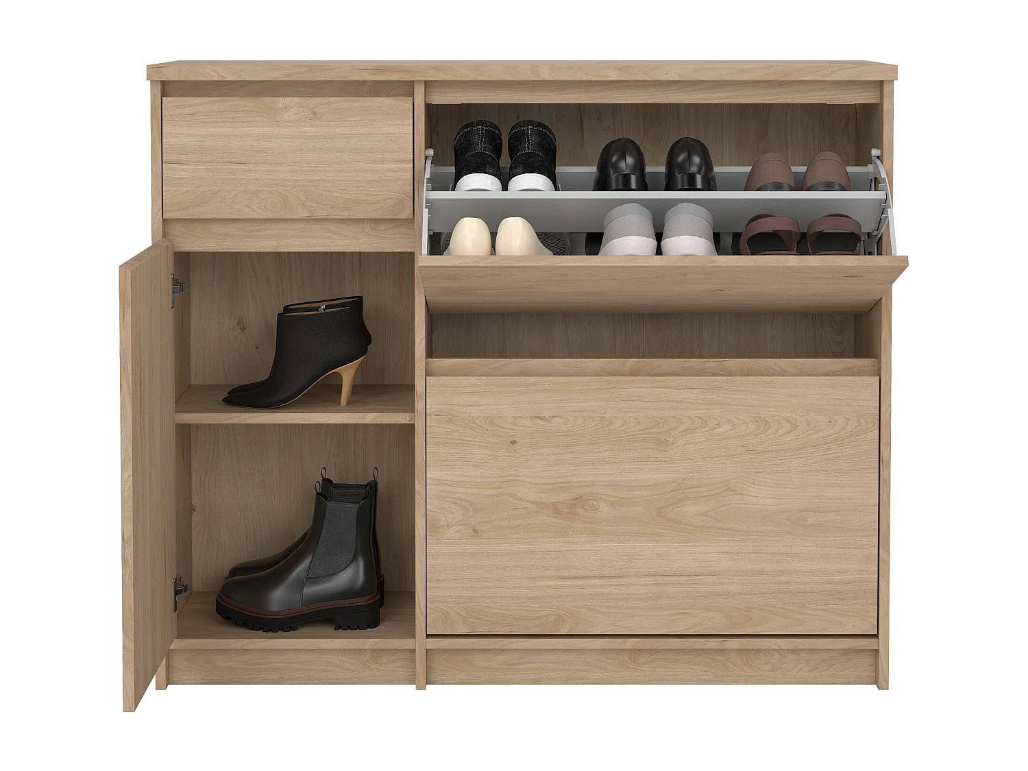 Meuble à chaussures Todd, un tiroir, 31,5x108,9x92,9h cm Chêne Marron, rangement à chaussures