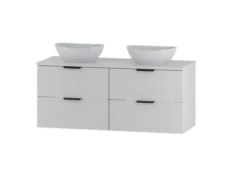 Weißes Badezimmer-Set 120 cm Schrank mit Arbeitsplatte und Waschbecken Pile