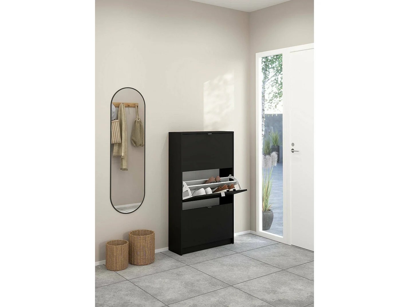 Étagère à chaussures Irina, 18 paires, 24,05x70,3x123,6h cm Noir, meuble à chaussures