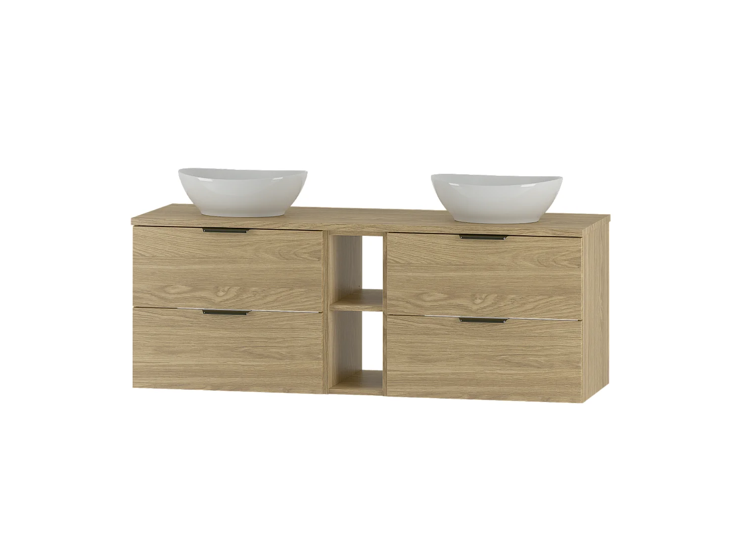 Badkamerset 140 cm Kast Rek Werkblad Wastafel Eikenhout Geolied Pile