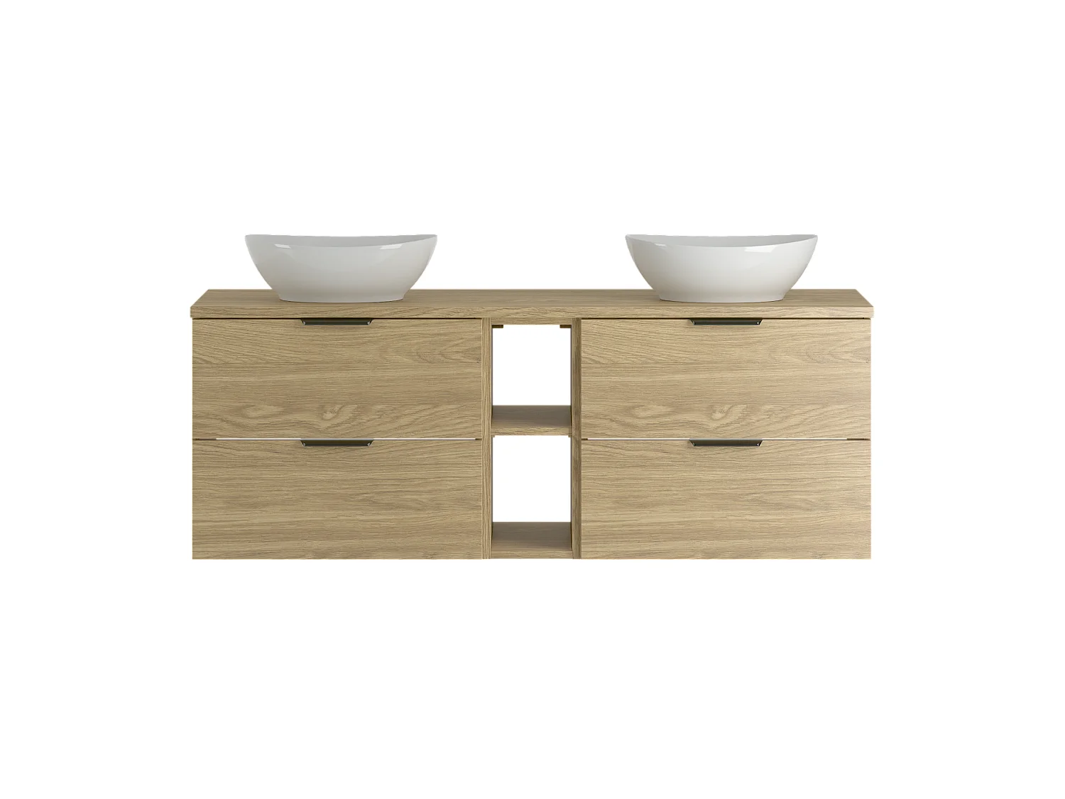 Ensemble pour salle de bain 140 cm Armoire Étagère Plan de travail Lavabo Chêne huilé Pile