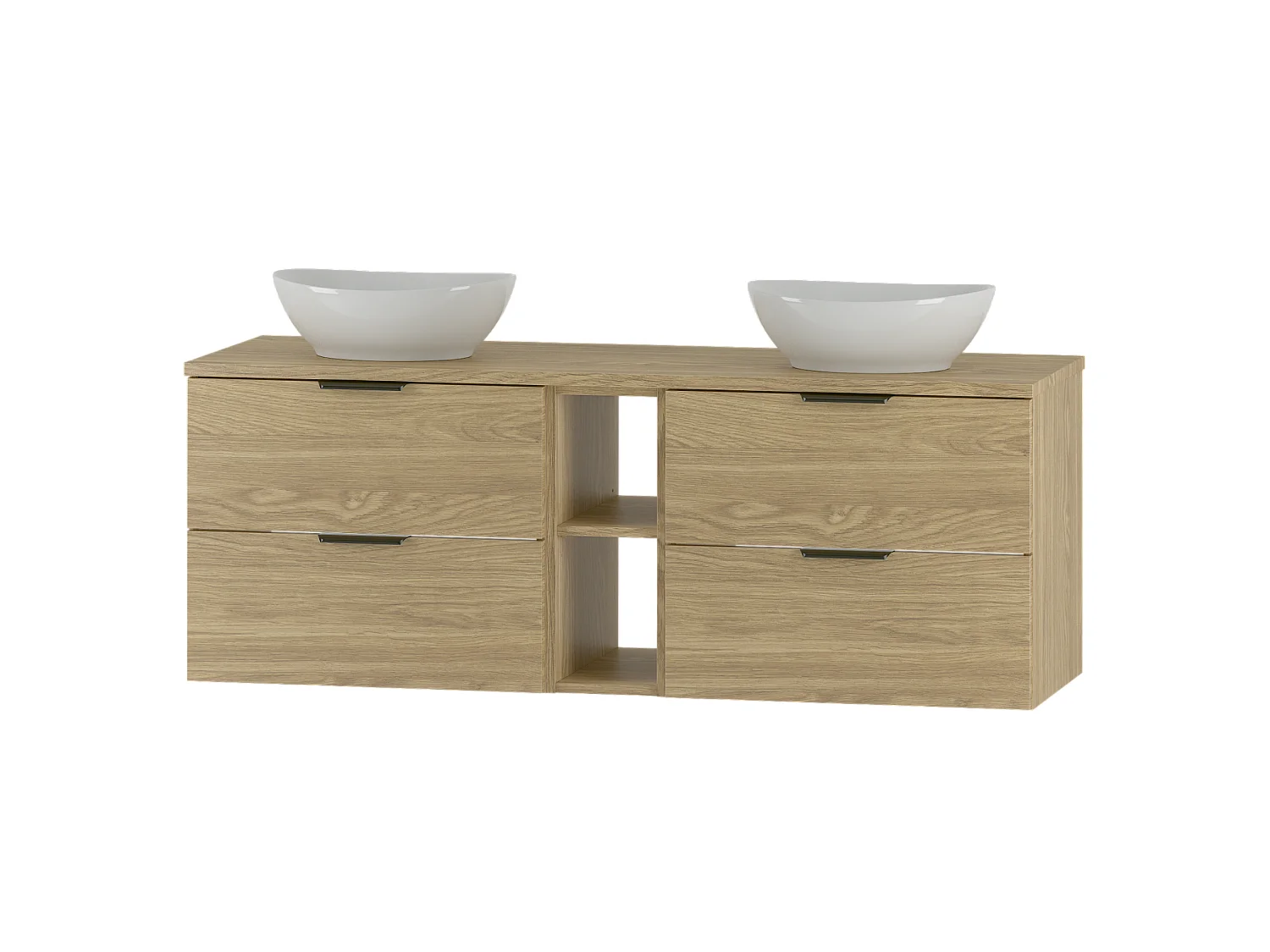 Ensemble pour salle de bain 140 cm Armoire Étagère Plan de travail Lavabo Chêne huilé Pile