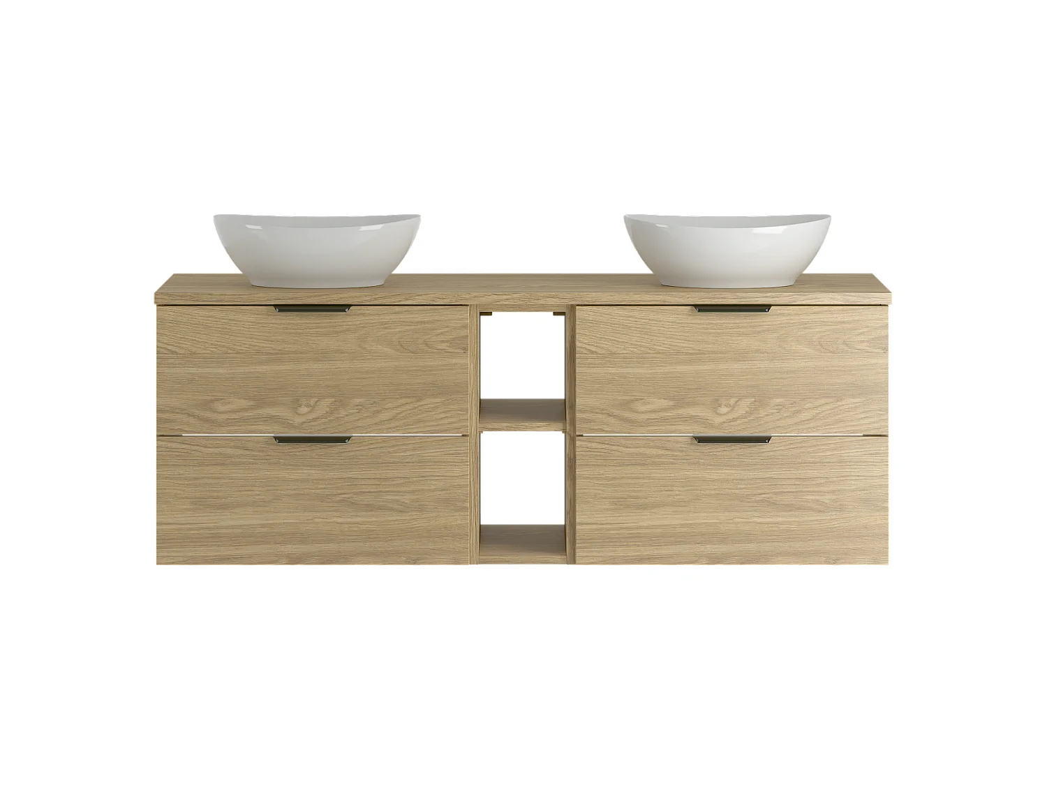 Ensemble pour salle de bain 140 cm Armoire Étagère Plan de travail Lavabo Chêne huilé Pile